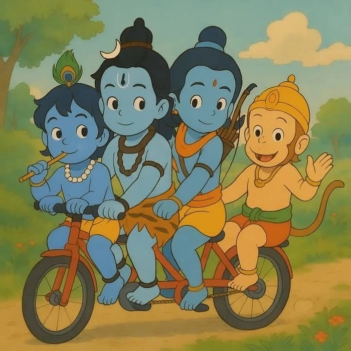 mobile hd wallpaper showing cartoon images of gods