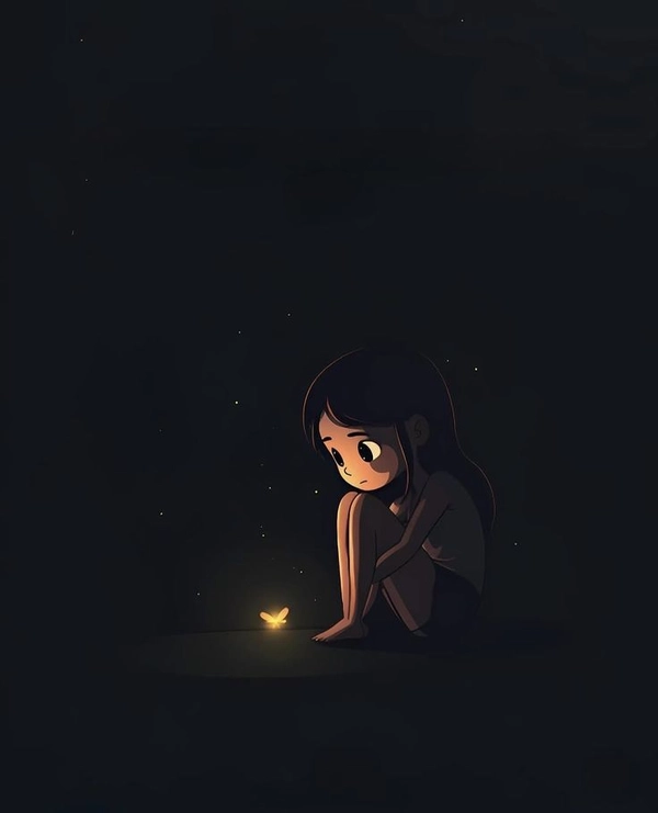 sad dp girl cartoon with background blur
