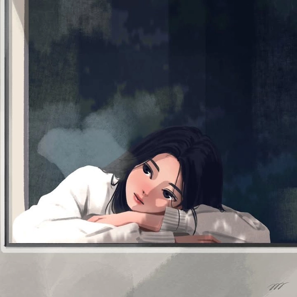 sad girl cartoon dp in rain background
