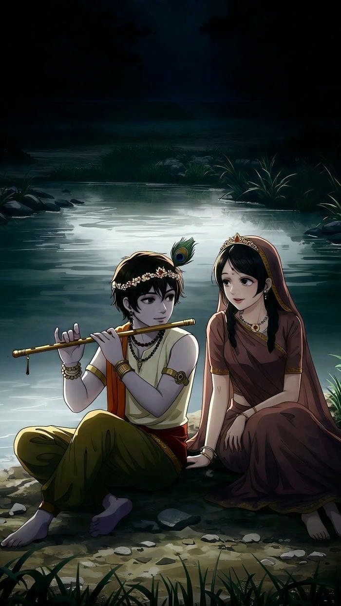 beautiful radha krishna aesthetic scene