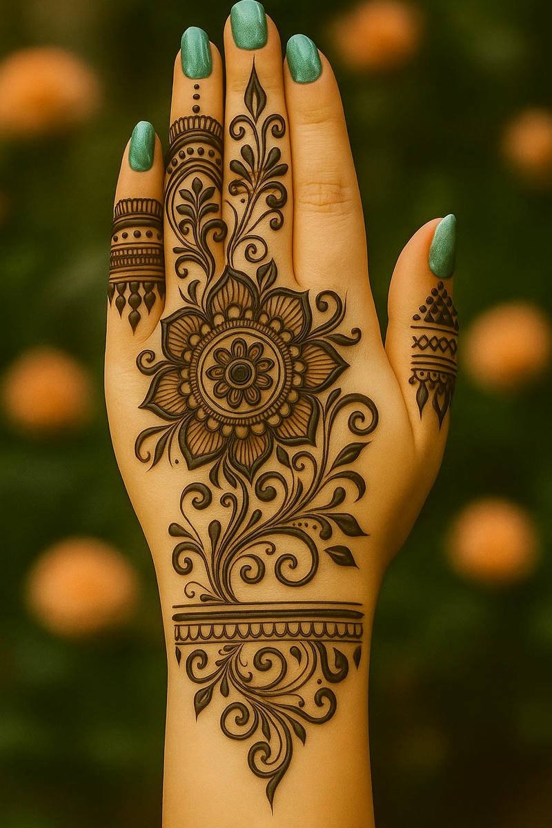 finger back hand mehndi design