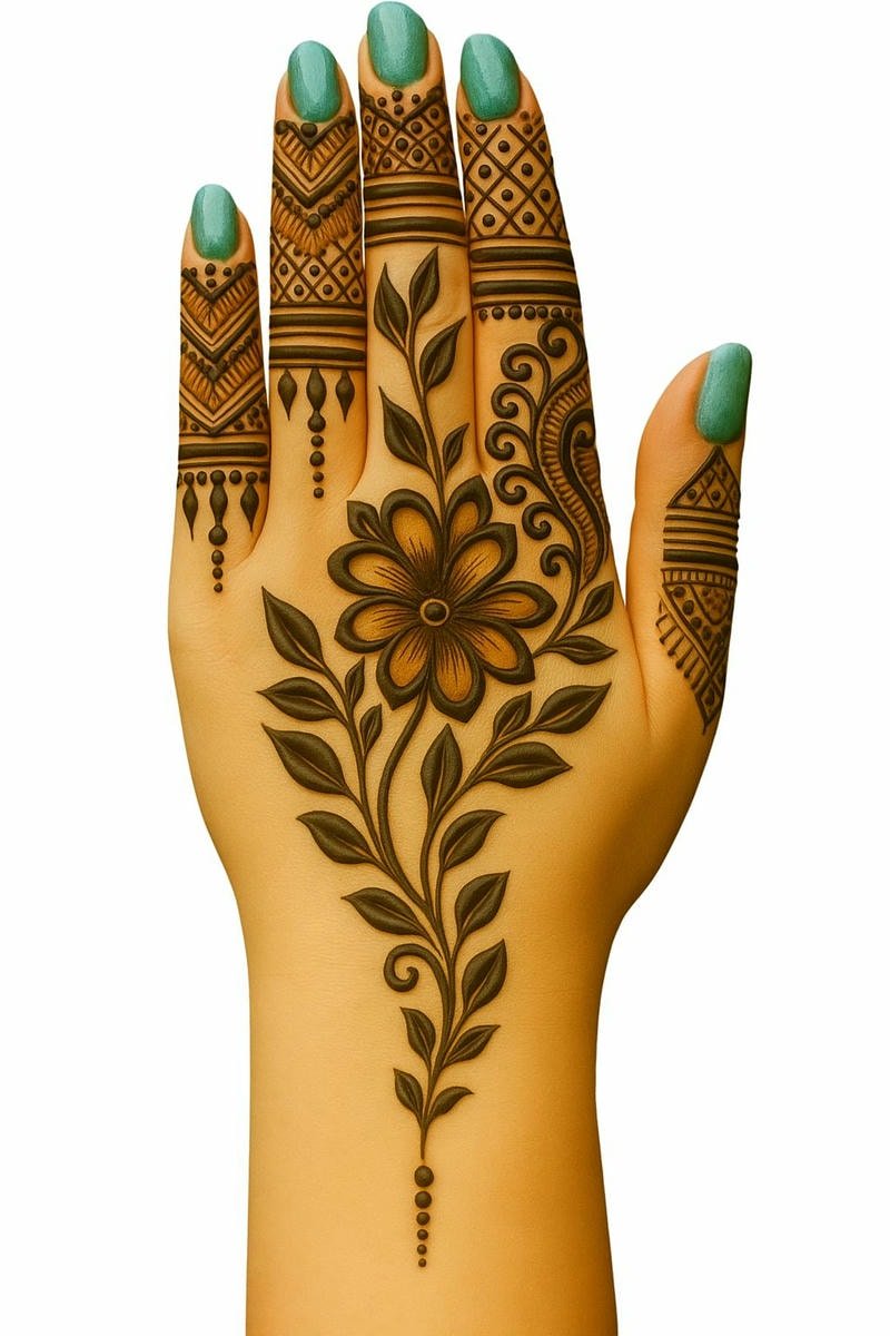 modern floral back hand mehndi design