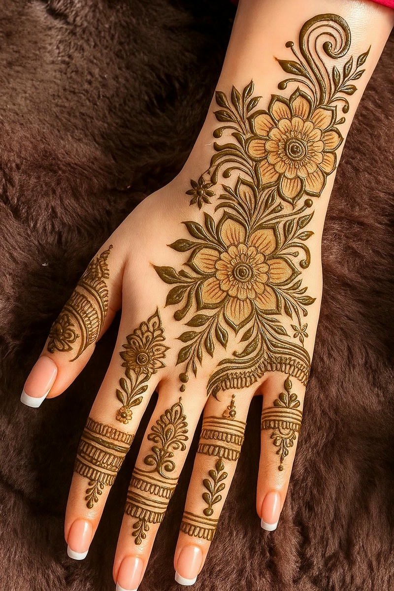 rose back hand mehndi design