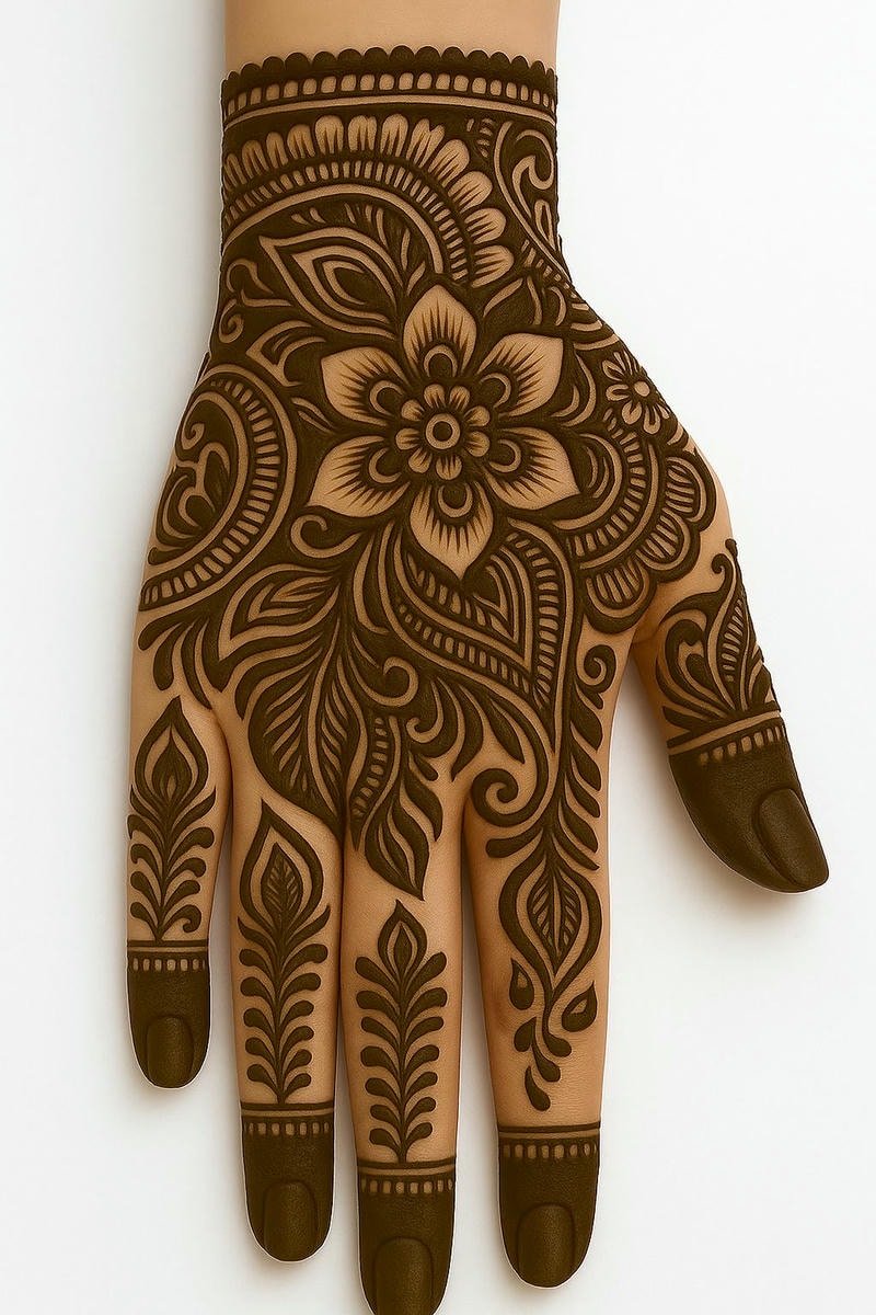 simple arabic back hand mehndi design