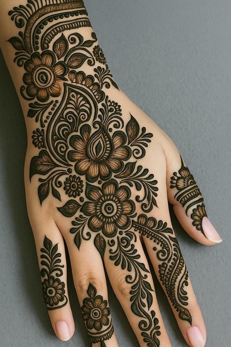 simple indian back hand mehndi design