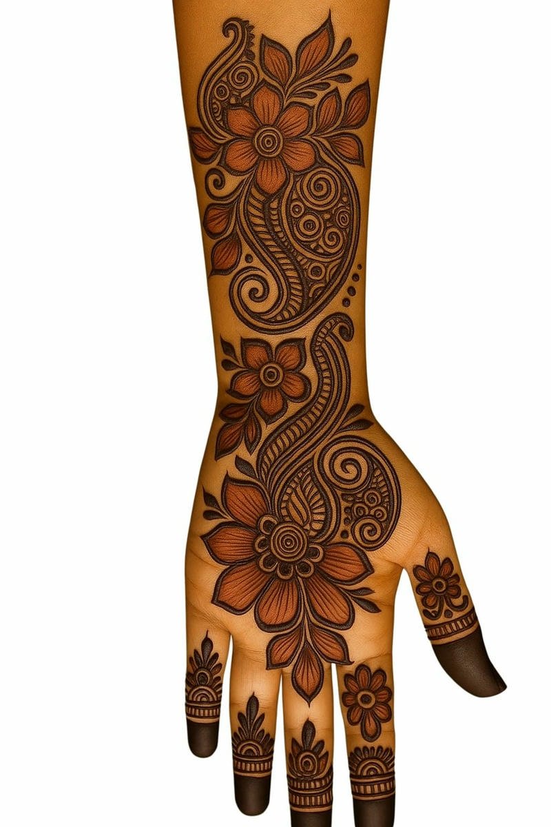 stylish full back hand mehndi design