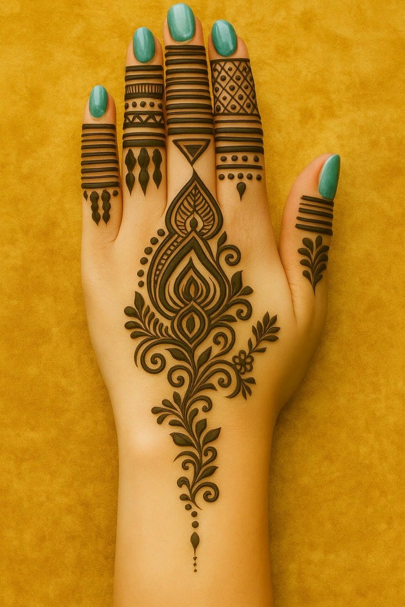 unique back hand mehndi design