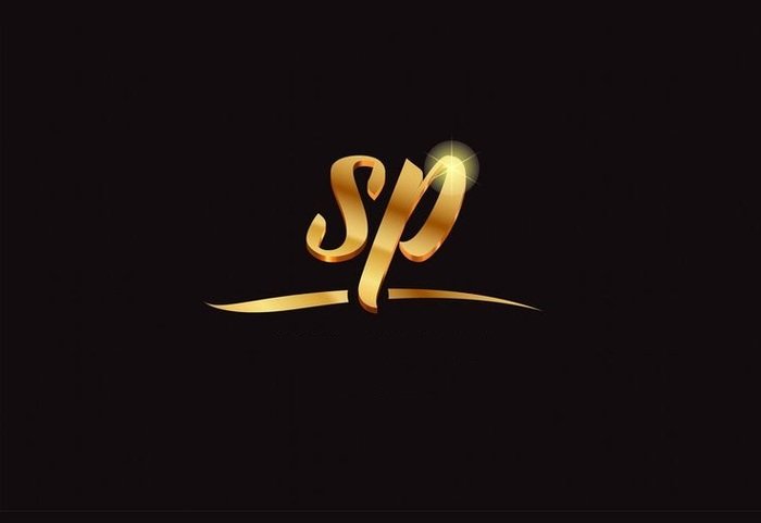 gold alphabet letter sp s p logo combination icon design